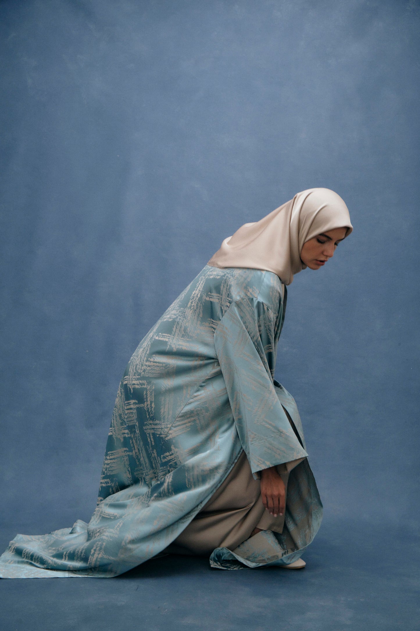 Serene Blue Jacquard Abaya