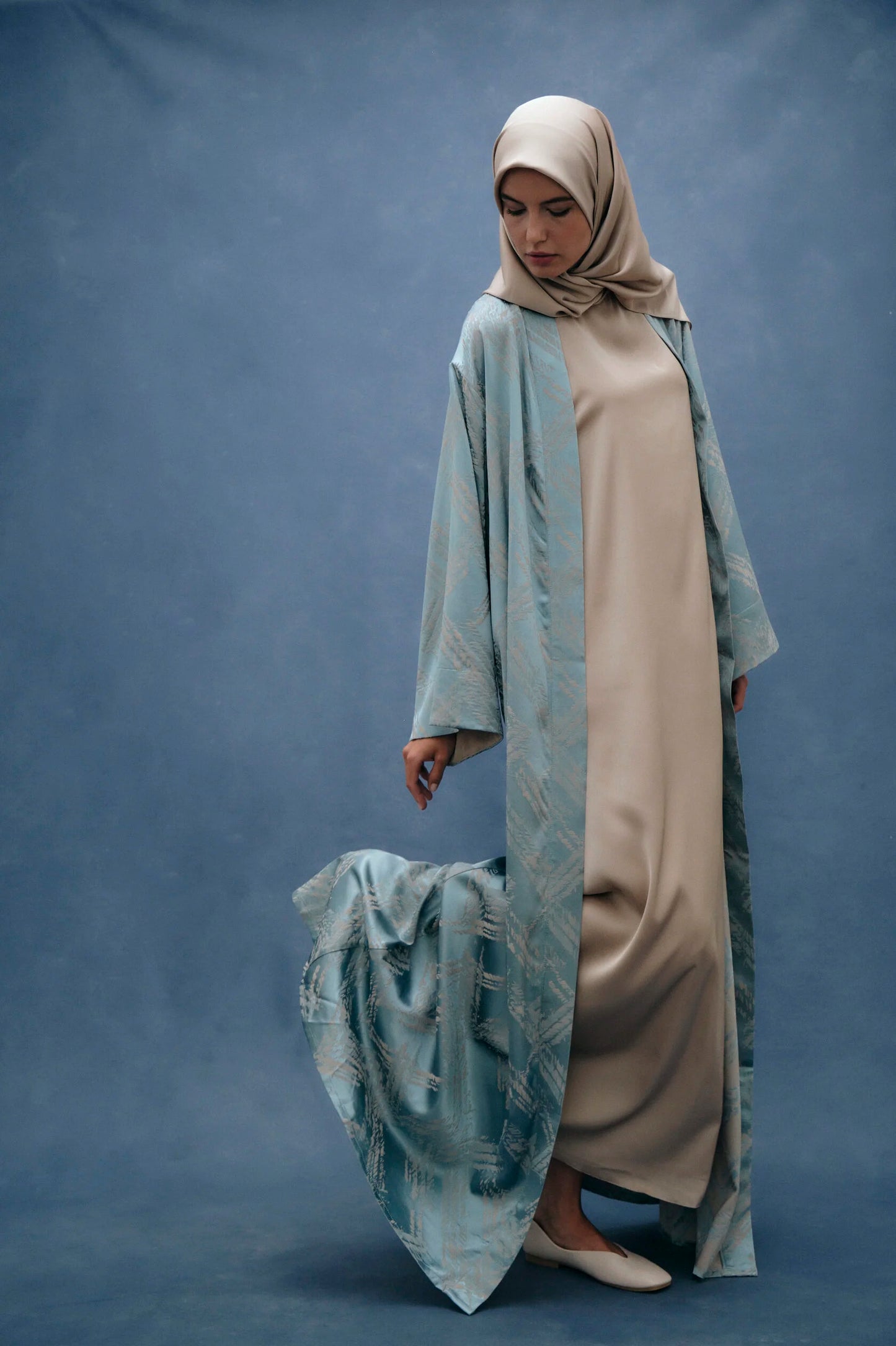 Serene Blue Jacquard Abaya